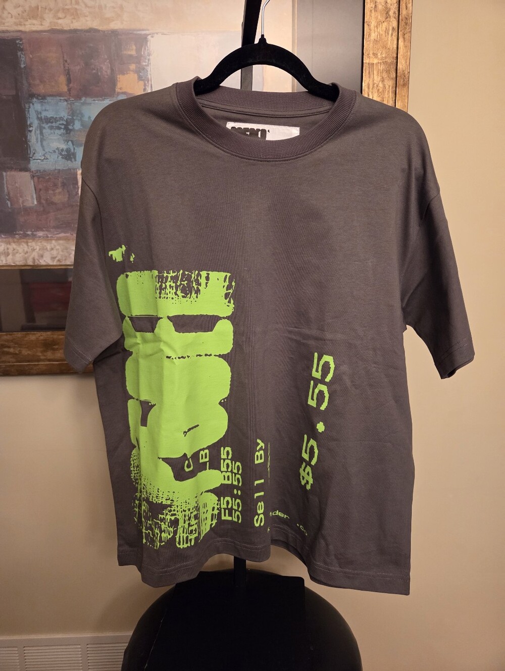 Sp5der Commerce Tee Slate Grey Neon Green Graphic NWT Men Small